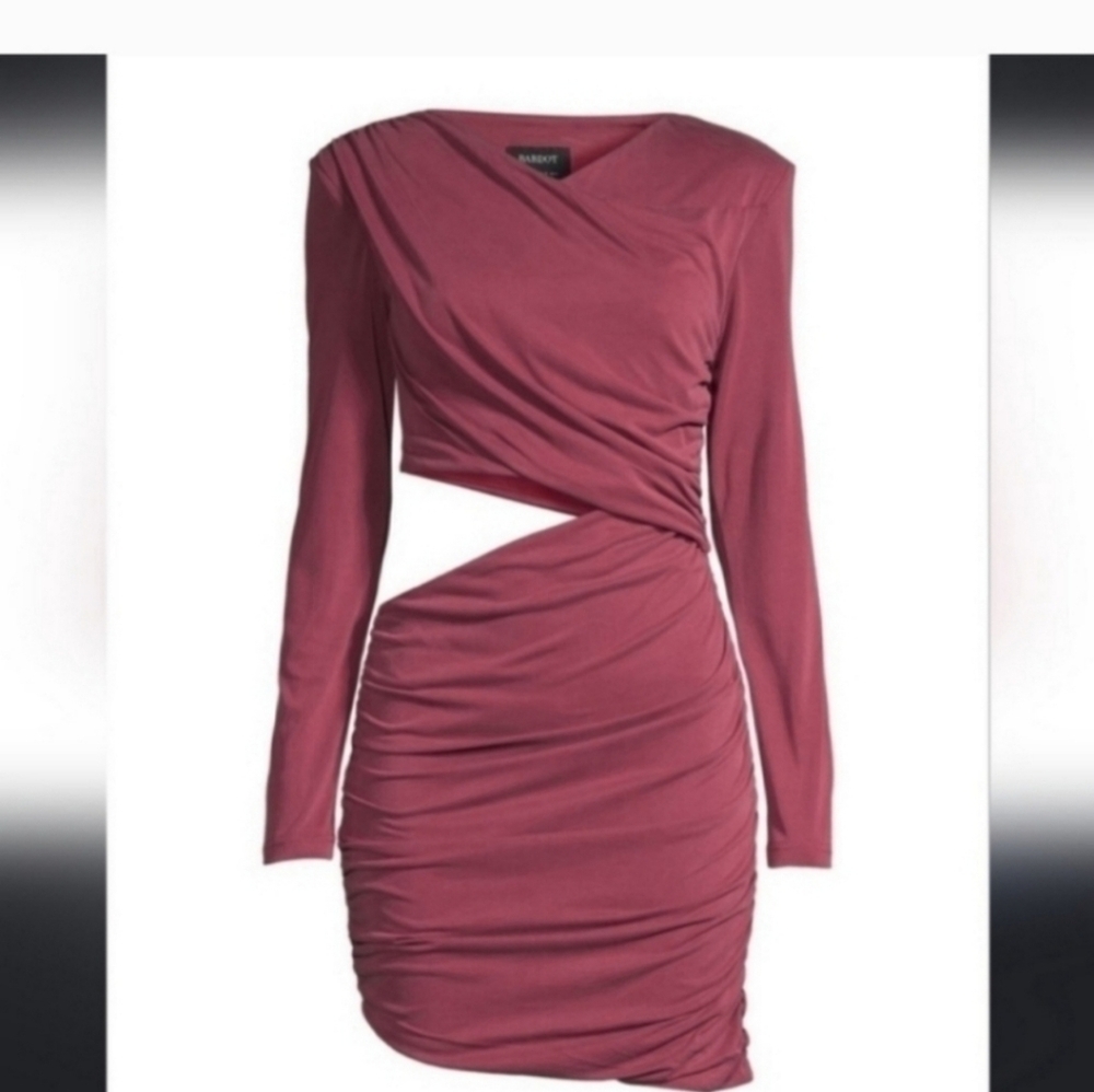 Long-Sleeve Twist Cutout Bodycon Dress in Mauve